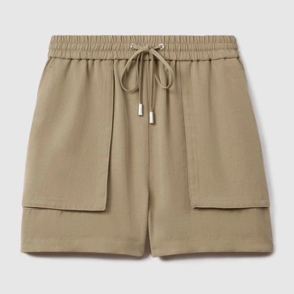 REISS isador drawstring short pull on tencel khaki safari size 6 US - Picture 3 of 12